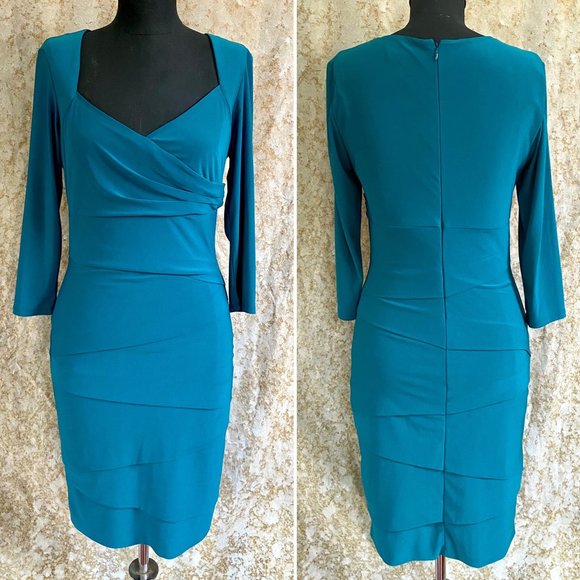 White House Black Market Dresses & Skirts - White House Black Market Teal Stretch Tiered Dress Size 6